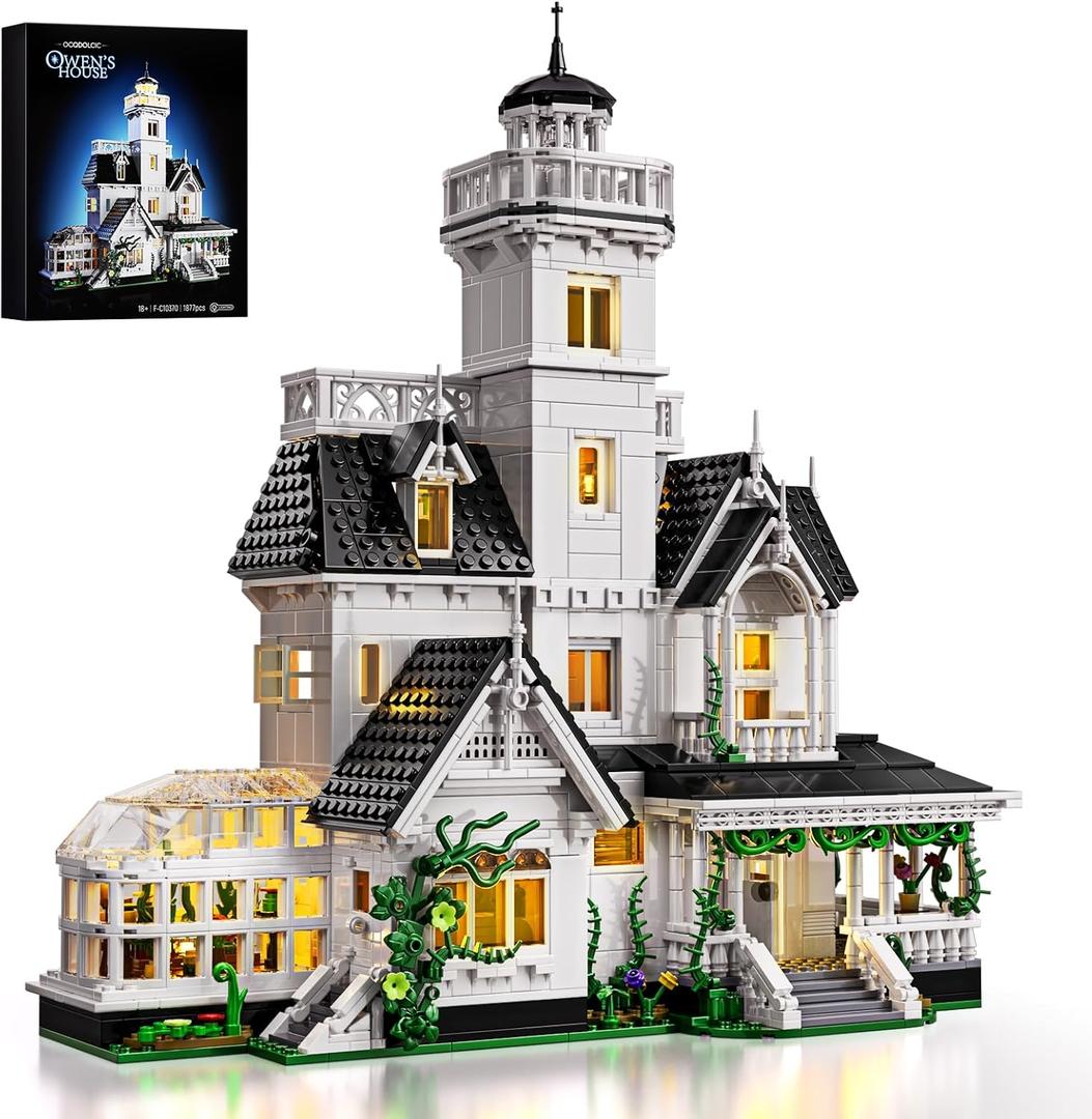 Magic House Building Set with LED Light, Owens House Blocks Toy, Creator Architecture Model Building Kit, Compatible with Lego Horror House, Home Office Decor Gift for Adults (1877PCS)
