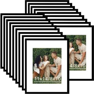 JCJMY 18 Packs 11x14 Picture Frames, Display 8x10 with Mat or 11x14 Without Mat, Black Gallery Wall Frame Set, 11 by 14 Frames Bulk Set of 18 Collage Wall Decor Photo Frames Set for Wall, Black
