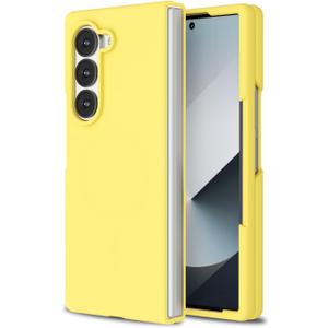 for Samsung Galaxy Z Fold 6 Phone Case Silicone, Minimalist Ultra Thin Slim Soft Rubber Solid Color Simple Cute Case for Women, Aesthetic Girly Plain Jelly Gel &Camera Cover Protection, Yellow