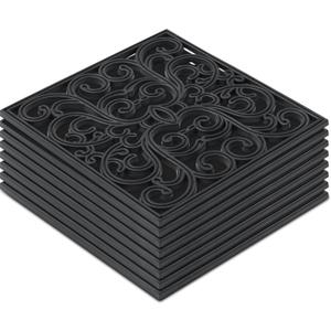 Pangda 8 Pcs Rubber Stepping Stones Outdoor Garden Walkway, 12 x 12 Inch Heavy Duty Pathway Pavers Retro Decorative Stepping Stones for Outside Landscaping Yard Lawn Path(Black,Scroll Square)