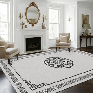 Area Rugs, Low-Profile Non-Slip Modern Carpet for Living Room and Bedroom, Lightweight Easy Clean Rug for Dining Room, Hallway,Pet Room (8x10 Ft Grey Modern A-06 Area Rug)