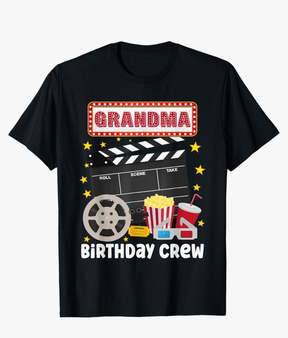 Grandma Birthday Crew Movie Night Theme Matching Party T-Shirt Size M