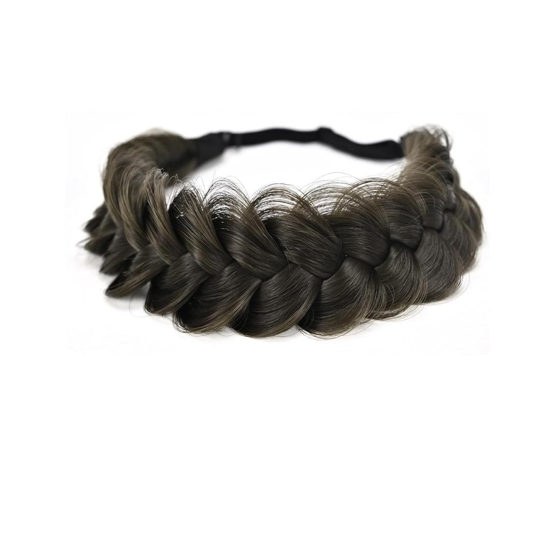 Braid Headband 2 Strands Messy Classic Chunky Plaited Wide Braids Elastic Stretch Quality Synthetic Braided Headband Women Girl Bohemian Hair Braid 65g (espresso)