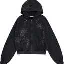 Aelfric Eden Star Rhinestone Zip Up Hoodies Womens Mens Casual Hooded Jackets Unisex Loose Crystal Y2K Pocket Sweatshirts (Small, Black)