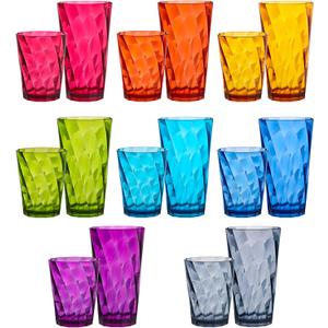 US Acrylic Optix Plastic Reusable Drinking Glasses (Set of 16) 14oz Rocks & 20oz Water Cups in Jewel Tone Colors | BPA-Free Tumblers, Made in USA | Top-Rack Dishwasher Safe