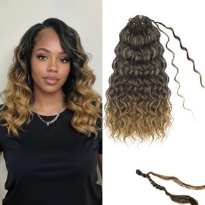 12 Inch Pre Looped Ocean Wave Crochet Braids Pure Protein Close to Human Hair 8 Packs Boho Ocean Braids Pre Twisted Deep Wavy Crochet Hair for Black Women(12Inch 1B/27)