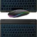 2 Pack Ultra-Slim Bluetooth Keyboard and Mouse Portable Mini Wireless Keyboard Rechargeable 7-Color Backlit for Apple iPad iPhone Samsung Tablet iPhone Smartphone iOS Android Windows, Black