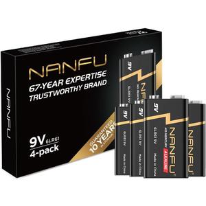 NANFU High Performance 9V Batteries (4 Count), Ultra Power 9 Volt Batteries, Long Lasting for Household Devices