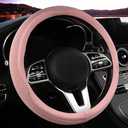 LKWLIKEI Car Steering Wheel Cover, Universal 15 inch, The Latest Microfiber Leather Breathable Technology Fabric, Non-Slip, Comfortable, Warm in Winter and Cool in Summer, Pink