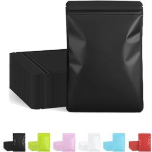 100 Pack Resealable Packaging Bags for Small Business Double-Sided Color Smell Proof Bags for Food Storage Flat Bags (Black, 4" x 6")