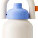 CHAKO LAB Water Bottle with Straw and Carry Handle | Wide Mouth vacuum insulated stainless steel Bottles | Reusable, leak-proof and BPA-free | 33oz(White&Blue)