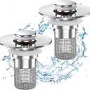 Sink Stopper Hair Catcher,(2PCS) Pop-up Sink Drain Strainer with Removable Stainless Steel Strainer Basket Hair Catcher, Bathroom Sink Strainer for Bathroom Sink Stopper Replacement