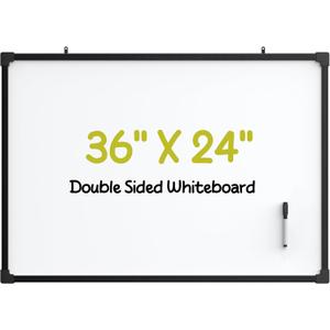 MaxGear Magnetic Dry Erase White Board, 36 X 24 Inches Double Sided Whiteboard, Black Aluminum Frame White Board for Wall, Hanging Planner Board with Dry Erase Marker for School Office Home