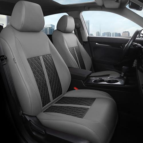RIDEPOSH for Honda Civic Leather Seat Covers, Sedan EX 2022-2026, Sport 2025 2026, Custom Fit Car Seat Cover Full Set, Waterproof Accessories, Gray Black (60/40 Split Benches-with Rear Armrest)