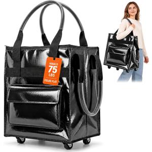 ACRABROS Reusable Grocery Bag on Wheels: Foldable Shopping Rolling Tote with Swivel Caster Wheels for Groceries & Laundry