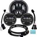 AlyoNed 7 inch Motorcycle LED Headlight 4.5" Fog Passing Lights DOT Kit Compatible with Harley Davidson Fat Boy Street Glide Heritage Softail Road King Switchback Electra Glide Ultra Classic Black