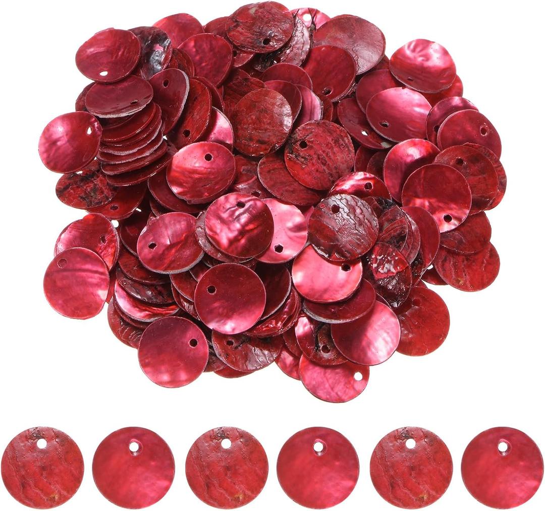 M METERXITY 150-Pack Flat Round Shell Coin Drop Charm Beads,15 mm Flat Shell Beads with Hole for DIY Earrings Necklaces Jewelry/Making Accessories [Wine Red]