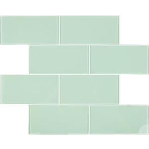 Peel and Stick Glass Subway Tile, Green Glass Backsplash Stick on Wall Tiles for Kitchen Bathroom (5 Sheets, 5 SQ.FT.)