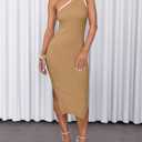 ZESICA Women's Sleeveless One Shoulder Bodycon Sweater Dress Toffee XL (Beige, XL)