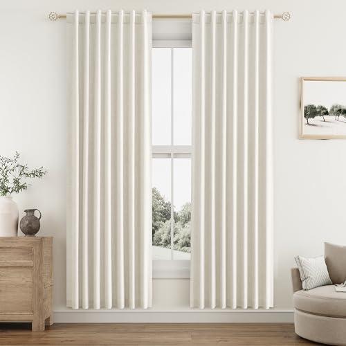 Cream Blackout Curtains 38 Inch Wide by 80 Inch for Living Room Bedroom Back Tab Thermal Insulated 100% Black Out Linen Drapes Room Darkening Window Curtains Ivory
