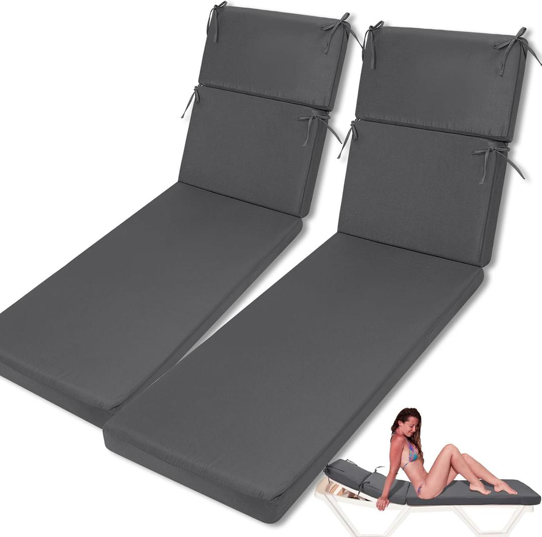 2 Pcs Indoor Outdoor Chaise Lounge Cushions Sponge Bench Outdoor Furniture Chaise Cushions Patio Chair Furniture Replacement (Gray)