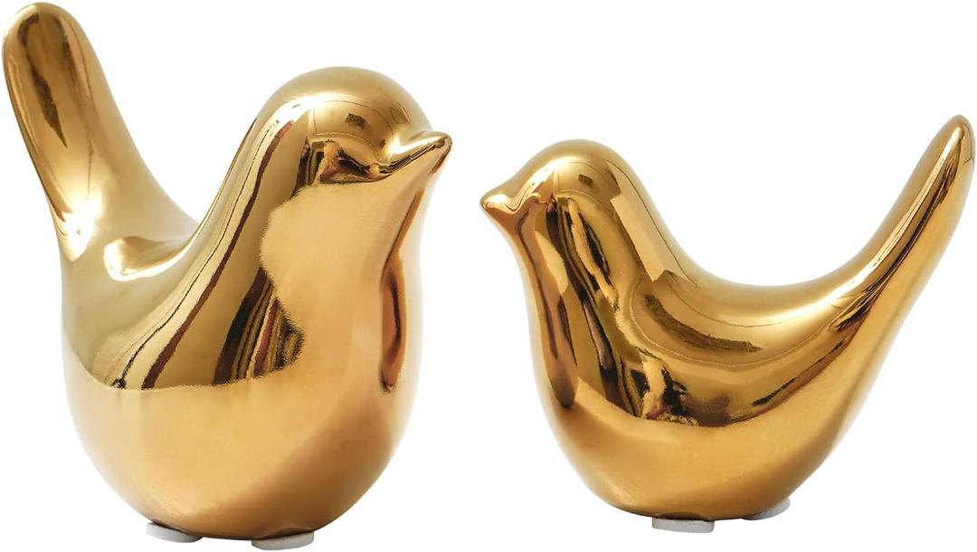 Notakia Small Birds Statues Home Decor Modern Style Birds Decorative Ornaments for Living Room, Bedroom, Office Desktop, Cabinets (2Pcs Gold)