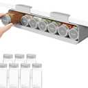 Lifewit Under Cabinet Spice Rack Organizer with 7 Jars, Lables, Under Shelf, Easy Refilling with Silicone Funnel, Seasoning Organizer for Kitchen Storage Solution, Gray