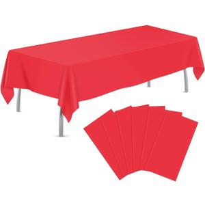 Red 6 Pack Plastic Table Cloth 54" x 108", Disposable Tablecloths Rectangle Table Cover, Plastic Tablecloths for Parties