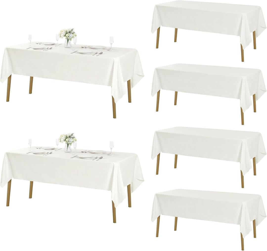 Fokitut 6 Pack Rectangle Tablecloth, 60x102 Inch, Stain Resistant and Wrinkle Polyester Table Cloth, Fabric Table Cover for Kitchen Dining, Wedding, Party, Holiday Dinner-Ivory