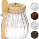 holoith Sugar Container with Bamboo Lid and Spoon,15 oz Sugar Bowl Glass Jar for Coffee Bar Accessories Coffee Canister Kitchen Decor Housewarming Gift Christmas Refillable Design