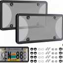 License Plate Protector 2PCS, Clear License Plate Cover & Frames, Rust-Proof Auto Car License Plate Covers and Frames Holder with Screws & Caps, Universal Tag Cover for License Plate (Black)