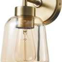 Globe Electric 51715 1-Light Plug-in or Hardwire Wall Sconce, Matte Brass, Smoked Amber Glass Shade, Black Fabric Cord, in-Line On/Off Switch, Bedroom, Living Room, Mounted Bedside Lamp