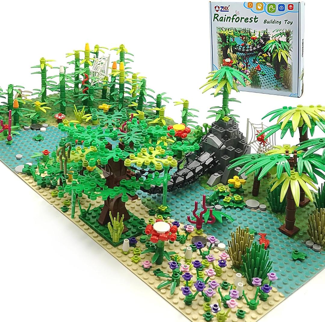 ZHX Rainforest Jungle Bridge Building Block Toys with 2pcs Baseplates(10x10 inches Each) Garden Bricks Accessories Bush Flowers Animals Coconut Trees for Classic Brick Block Toys ZHX Rainforest Jungle Bridge Building Block Toys with 2pcs Baseplates(10x10 inches Each) Garden Bricks Accessories Bush Flowers Animals Coconut Trees for Classic Brick Block Toys