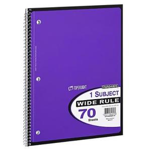 Top Flight Spiral Notebook, 1 Subject, 70 Wide Ruled Sheets, Violet
