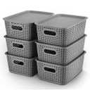 AREYZIN Plastic Storage Baskets Bins With Lid Organizing Container Lidded Knit Storage Organizer Bins for Shelves Drawers Desktop Closet Playroom Classroom Office, 6 Pack