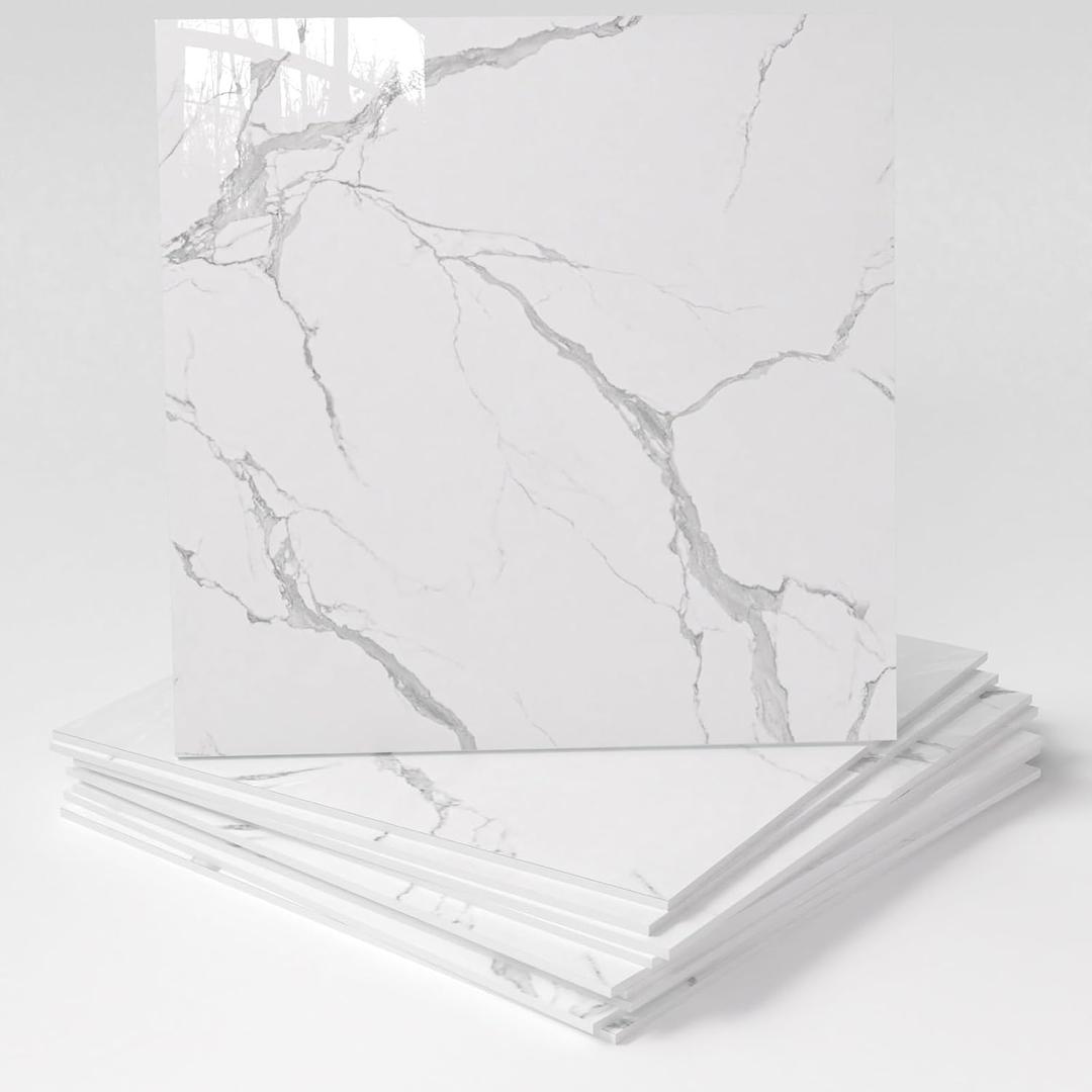 10-Pack Peel and Stick White Marble Tiles (11.8" x 11.8")  9.8 Sq. Ft. Waterproof PVC Shower & Backsplash Tiles for Bathroom, Kitchen, and Living Room  Self-Adhesive, Easy Installation