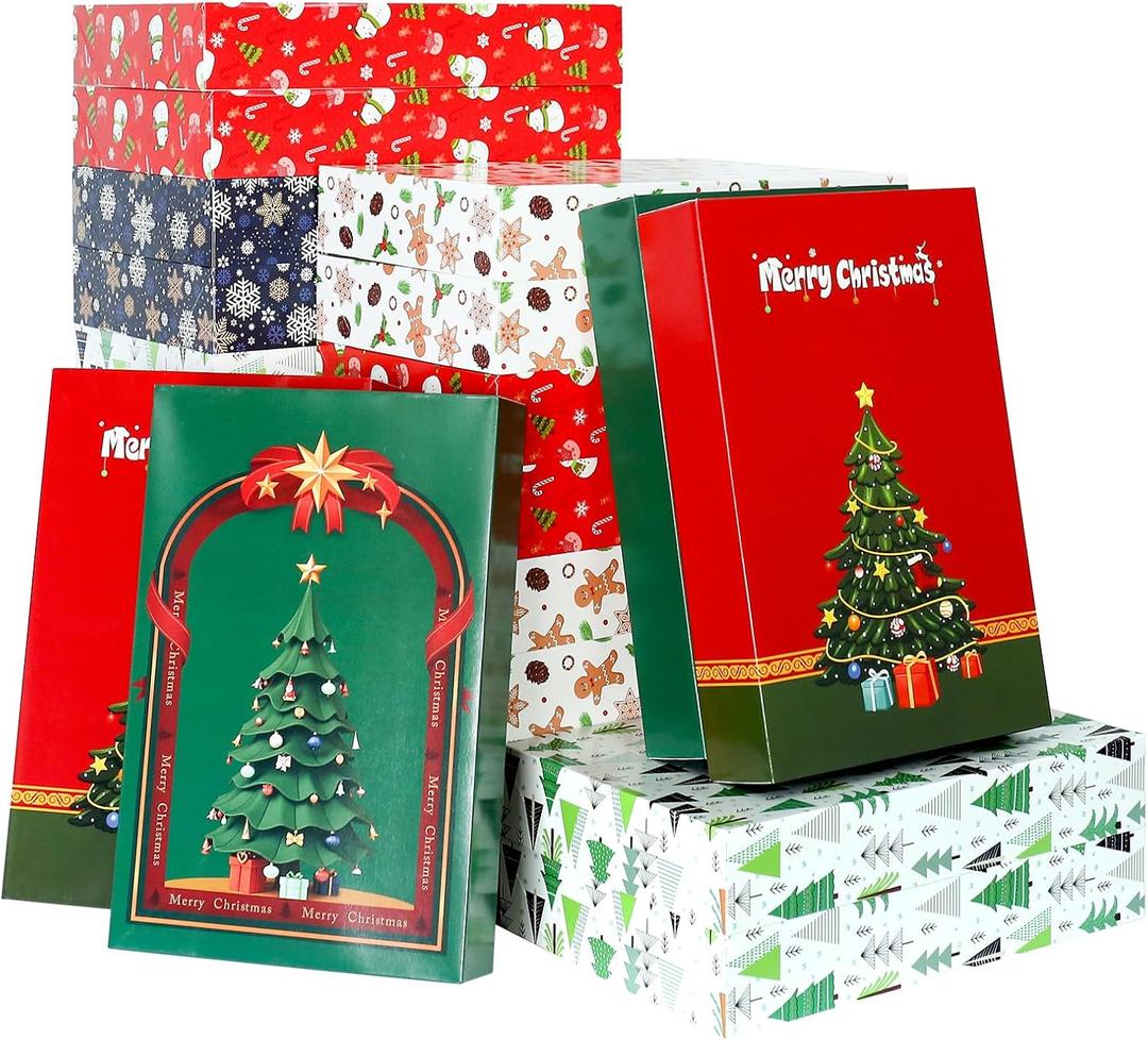 joyhalo 24 Pack 14.5" Christmas Gift Boxes with Lids for Presents, 6 Designs Gift Boxes Bulk, White Gift Wrapping Boxes for Clothes, Shirts,Robes, Sweaters and Socks (Colorful)