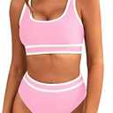 BMJL Women's High Waisted Bikini Sets Sporty Two Piece Swimsuits Color Block Cheeky High Cut Bathing Suits XL