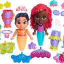 Just Play Disney Junior Ariel Pop Tails Deluxe 7.5-inch Doll and Accessories Set, 19-Pieces, Kids Toys for Ages 3 Up