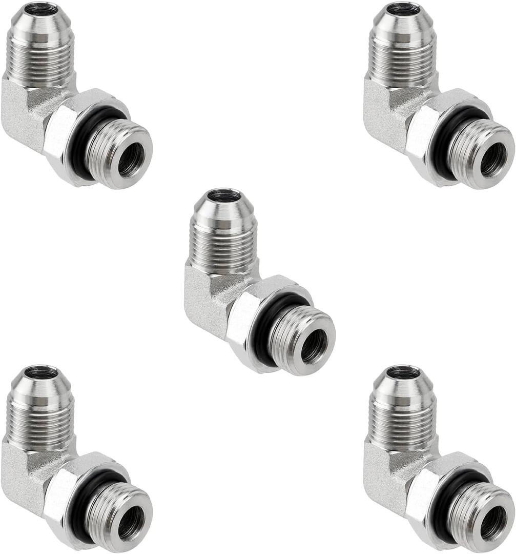 5 Pack 90 Degree Elbow Hydraulic Hose Fittings: 1/2" JIC 37 Male x #8 SAE/ORB Male, Hydraulic End Connectors with Protection Cover - 6801-08-08
