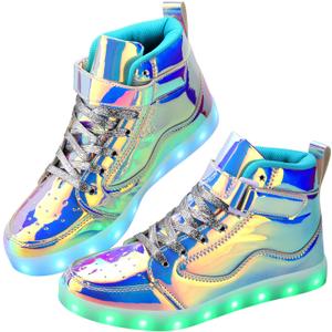 Light Up Shoes Men Women LED Shoes USB Charging Adult High Top LED Sneakers Glow in The Dark Footwear for Dancing Party Festivals (9 Women/7.5 Men, Dazzle Silver)