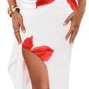 MEROKEETY Women's Floral Off Shoulder Maxi Dresses 2026 Summer High Split Cocktail Wedding Guest Dress (White, L)