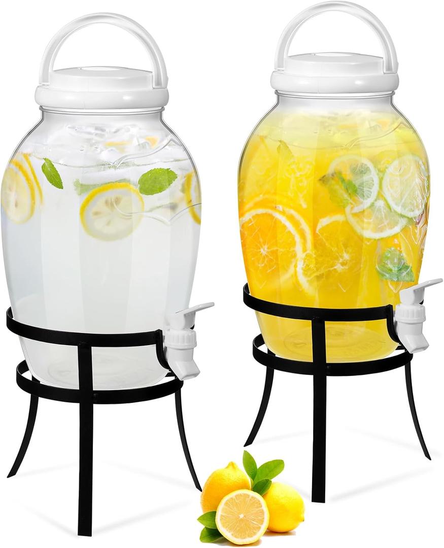 Havawish 2 Pack Drink Beverage Dispenser with Stand for Parties 1.16 Gallon Plastic Water Lemonade Juice Dispenser with Spigot and Lid for Countertop Weddings(White)