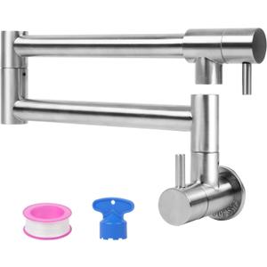 Pot Filler Faucet Modern Kitchen Sink Faucets Wall Mount Pot Filler Faucets Stainless Steel Folding Stretchable Kitchen Kettle Faucet with Double Joint Swing Arms Brushed Nickel 20in