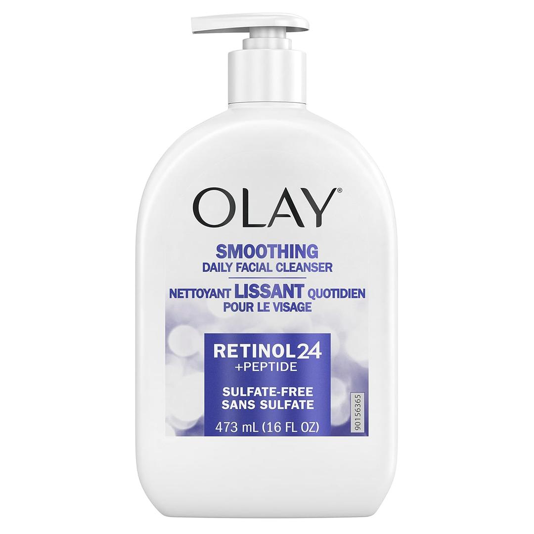 Olay Face Wash, Daily Facial Cleanser with Retinol, Peptides & Glycerin - Smoothing, Noursihes Skin Surface, Hydrates while Cleansing - Sulfate-Free, Paraben-Free, 16 Oz