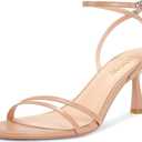 ISNOM Womens Sandals Round Toe Low Heels Strappy Ankle Strap Kitten Heel Comfort Dress Party Shoes (8, E-soft Nude)