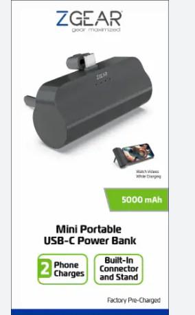 ZGear 5000mAh Mini Portable USB-C Power Bank, Black