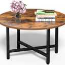 FAMIDGE Round Coffee Table, 23.6" Small Coffee Tables for Living Room, Circle Coffee Table with Metal Frame, Floor Table Desk for Sitting on The Floor, Home, Office, Rustic Brown