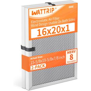 2-Pack 16x20x1 MERV 8 Reusable HVAC Electrostatic Furnace Filters