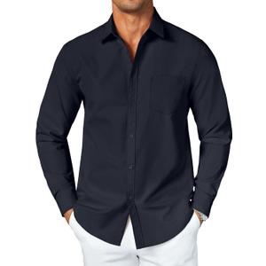 COOFANDY Men's Button Down Long Sleeve Shirt Casual Untucked Dress Shirt Regular Fit Wedding Shirts